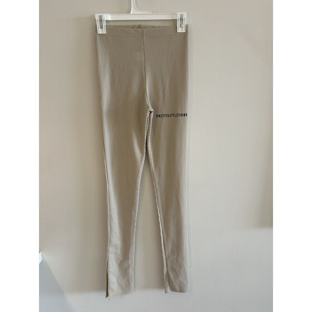 NEW! Prettylittlething Leggings Womens Size 2 Small Tan Ribbed High Rise Pants